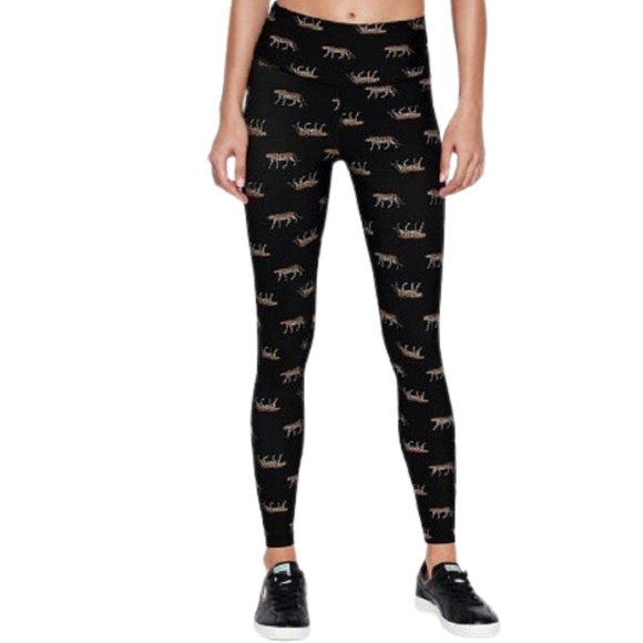Victoria Secret Sport Black 7/8 Active Leggings - Leopard Print - M - Picture 1 of 10